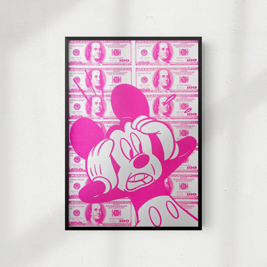 Fluorescent Pink Scared Mickey Print